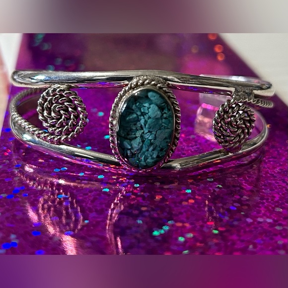 Sterling 925 silver & interesting turquoise bracelet - Picture 1 of 13